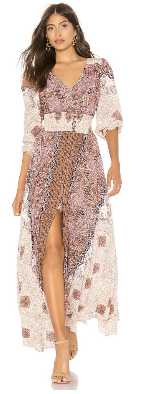 Free People Brown Multi-Print Maxi Dress